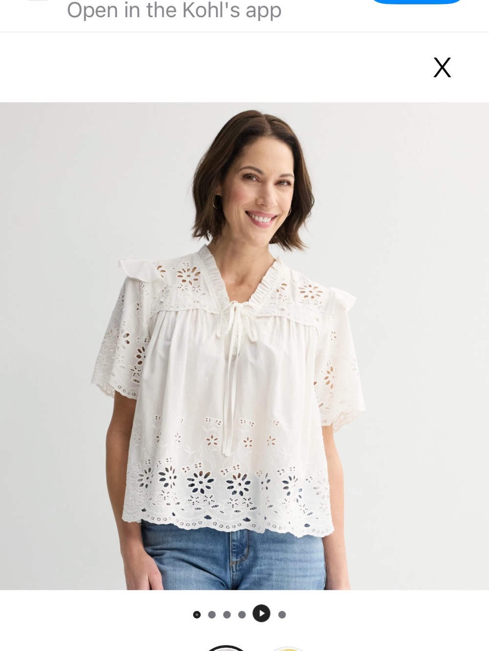 White Eyelet Tie-Front Peasant Blouse